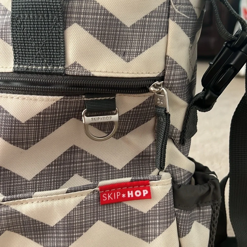Gray and cream chevron Skip Hop diaper bag